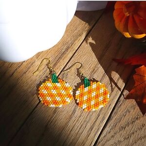 Handmade Pumpkin Seed Bead Earrings